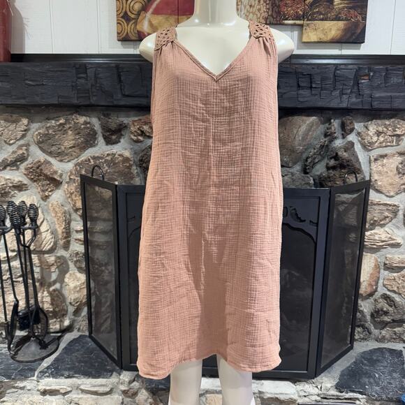SHEIN Vacay Lace Tank Dress Sleeveless Cotton Boho Minimalist Beach sz L Brown - Picture 7 of 9